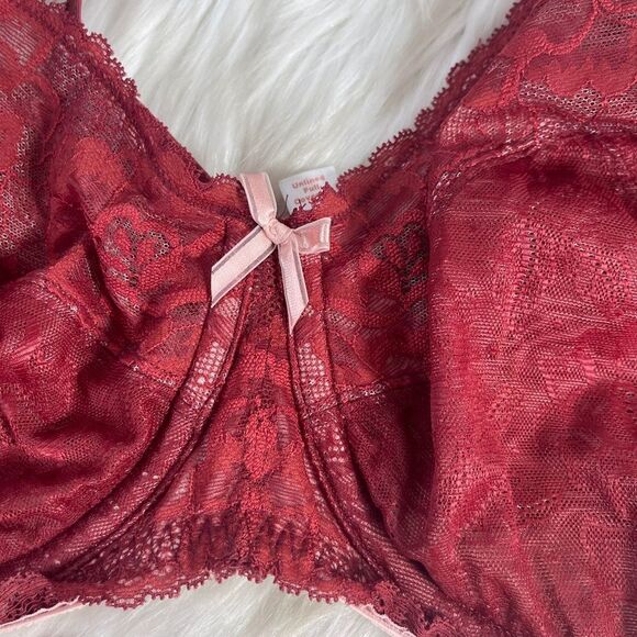 Cacique Wine Red Lace Full Coverage Unlined Bra Sz 44DD - Picture 4 of 8